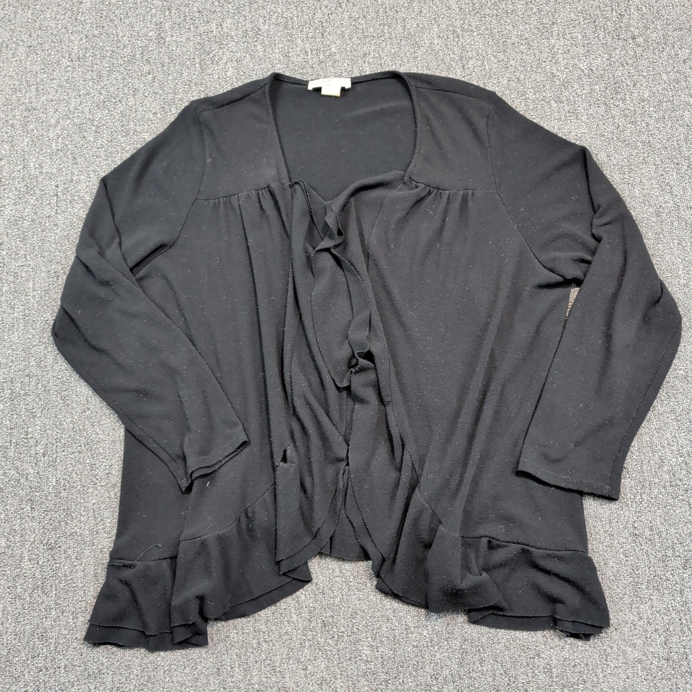 Moa Moa Woman Boho Ruffle Open Front Cardigan 3X Black Lightweight Layering Top